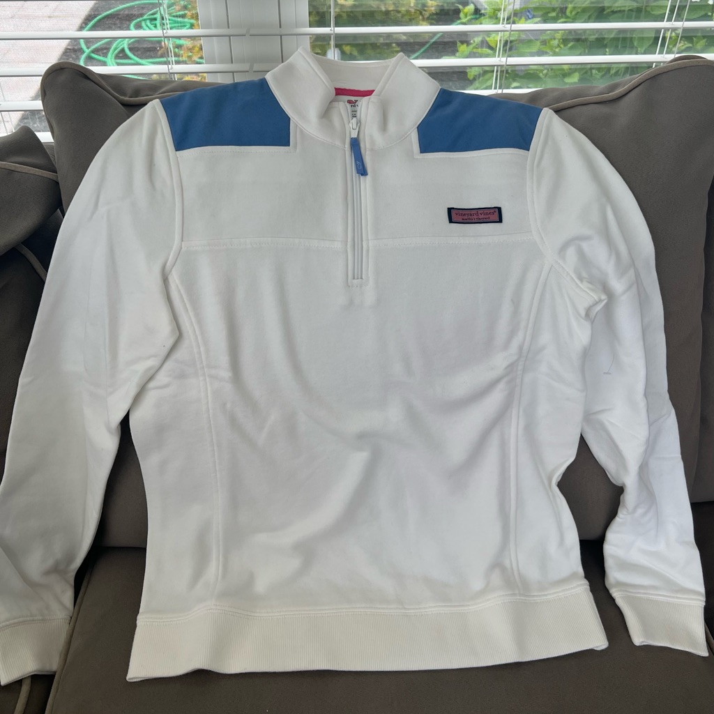 Rare Vineyard Vines Womens Shep Shirt Classic White Quarter Zip Long Sleeve